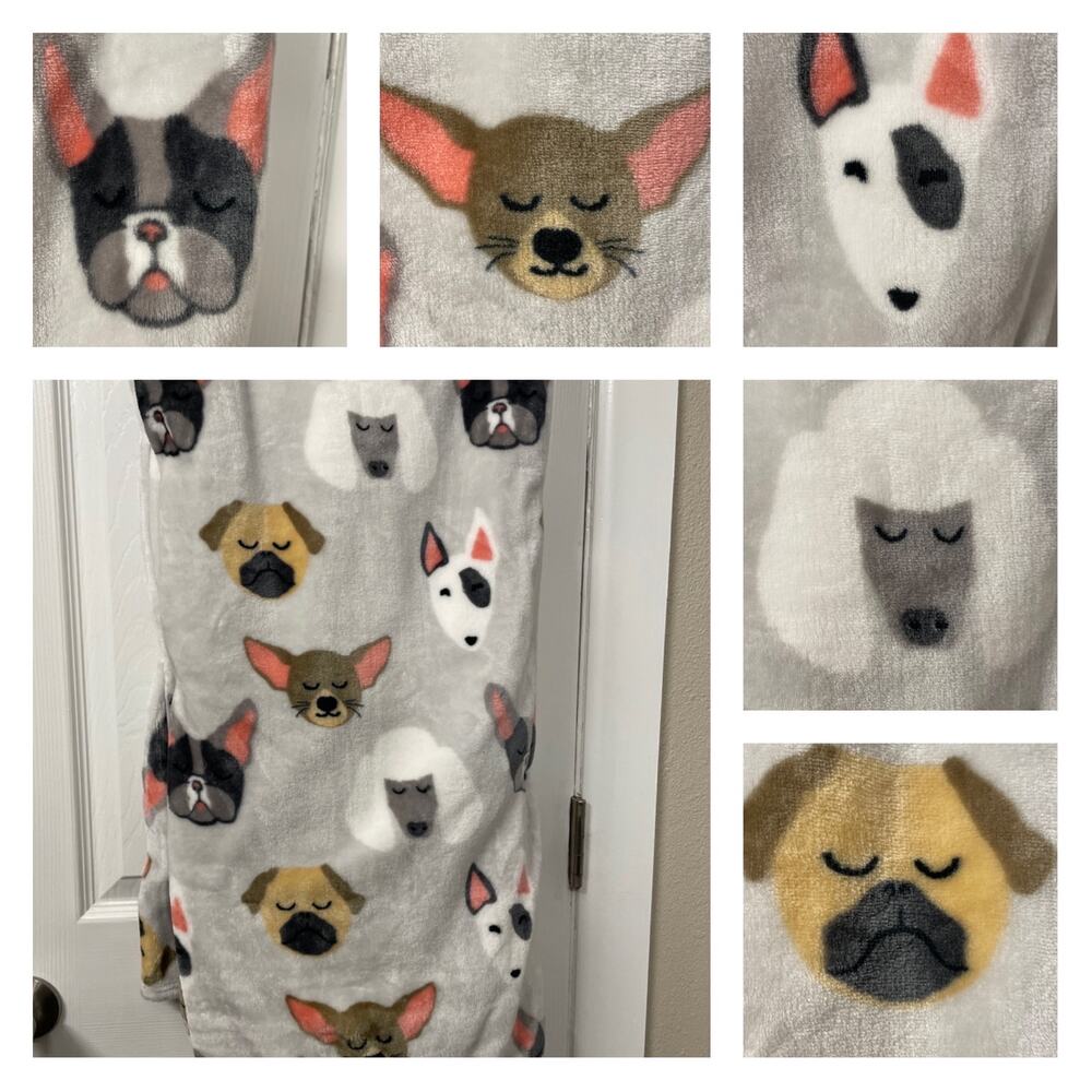 Dog Faces Husky Pug Frenchie Chihuahua Corgi Beagle Poodle throw blanket 60x70
